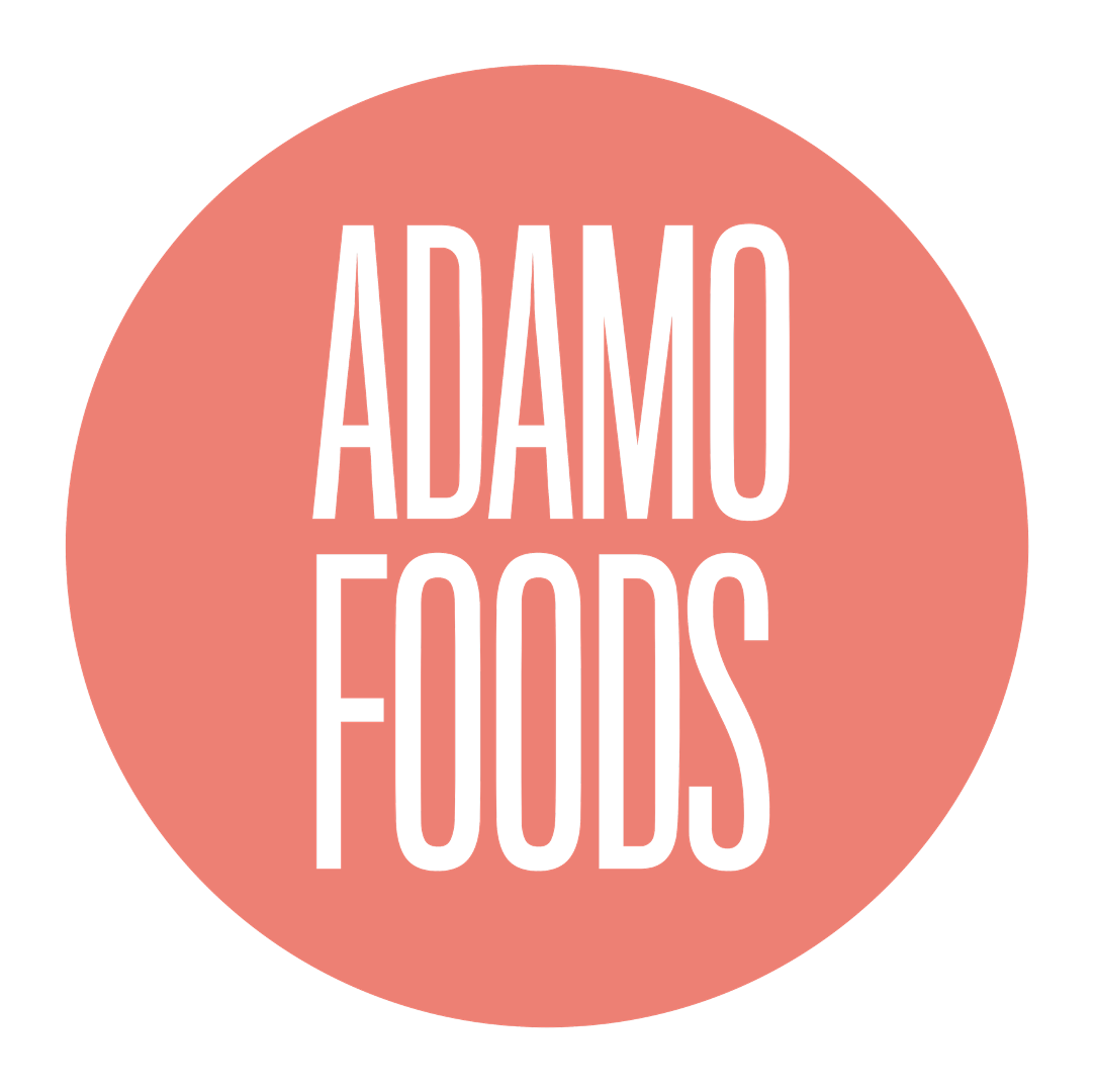 Adamo logo white text transparent background
